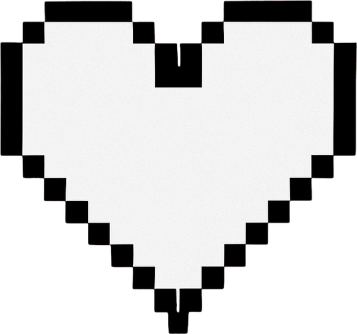 un corazon de color blanco con bordes negros, el mismo que lanza Jevil en deltarune capitulo 1, el corazon es pixeleado 16x16 (el fondo de la imagen sea roja).
In-Game asset.  2d.  High contrast.  No shadows
