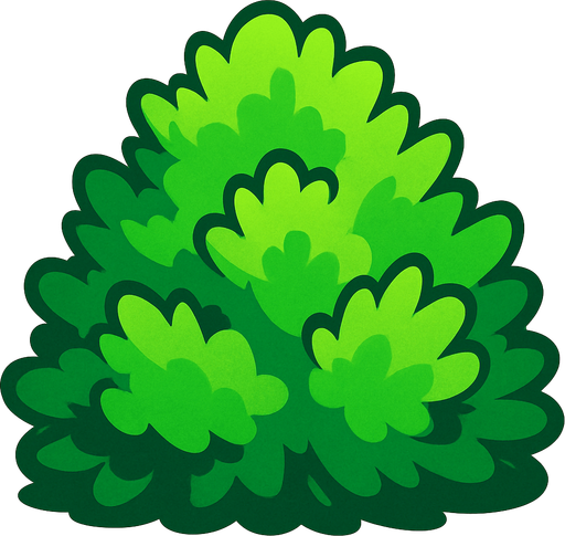 Green bush.
In-Game asset.  2d.  High contrast.  No shadows