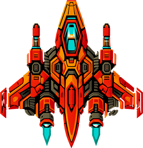 Make it a ship for a space shooting game with intense designing.
In-Game asset.  2d.  High contrast.  No shadows
