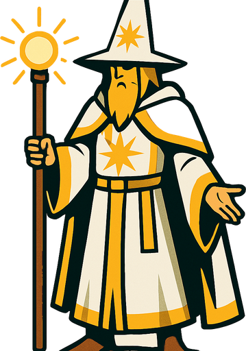 Light wizard con cuerpo entero.
In-Game asset.  2d.  High contrast.  No shadows