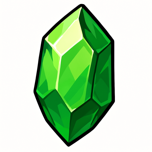 cristal verde de tamaño grande.
In-Game asset.  2d.  High contrast.  No shadows