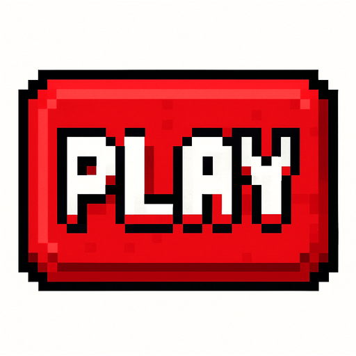 boton rojo hecho con pixeles con la palabra play en medio
In-Game asset.  2d.  High contrast.  No shadows