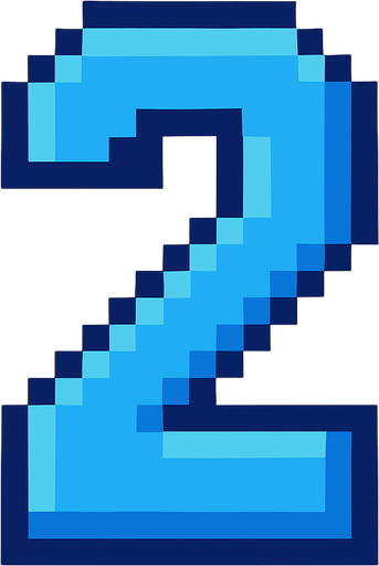 Número 2 azul, pixelart.
In-Game asset.  2d.  High contrast.  No shadows