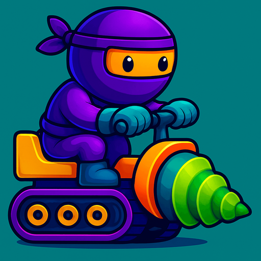 Same image of ninja with dig machine but with different colors for both. HD colors.
