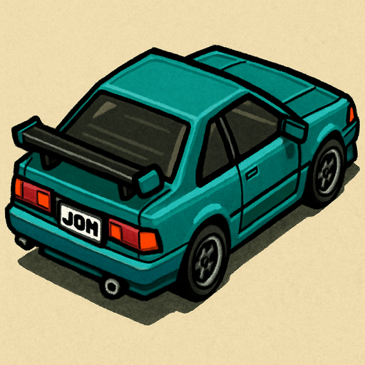 JDM car, seen from behind see from 45 degree 

Top-down, gta2, Single Game Texture. In-Game asset. 2d. Blank background. High contrast. No shadows.isometric