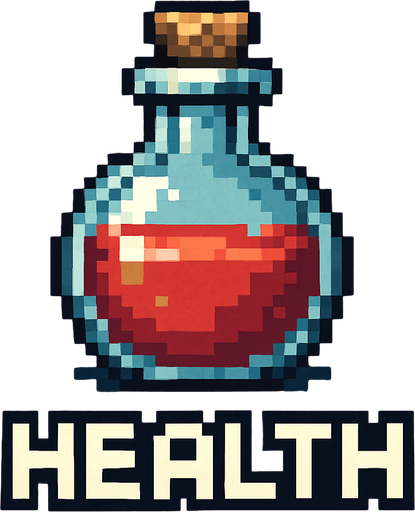 Escreva abaixo da poção o texto "HEALTH", ARTE PIXEL 32BITS