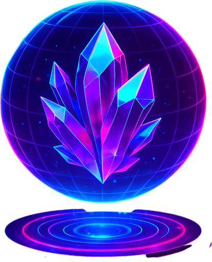 Neon cyberpunk 3d magical glowing crystal gemstone hologram orb sphere