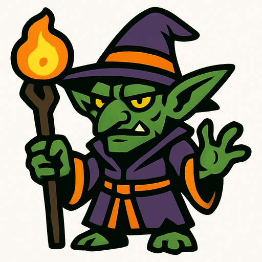 büyücü goblin.
In-Game asset.  2d.  High contrast.  No shadows