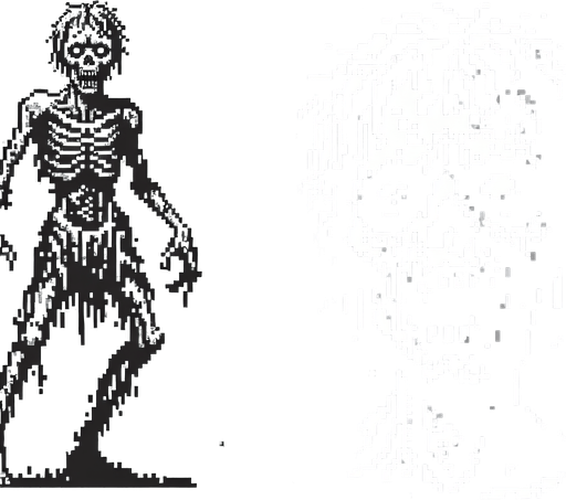 Make an 8-bit zombie.
Single Game Texture.  In-Game asset.  2d.  Blank background.  High contrast.  No shadows