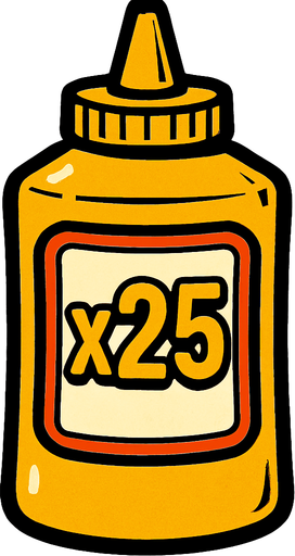 Mustard Bottle, label is x25.
In-Game asset.  2d.  High contrast.  No shadows