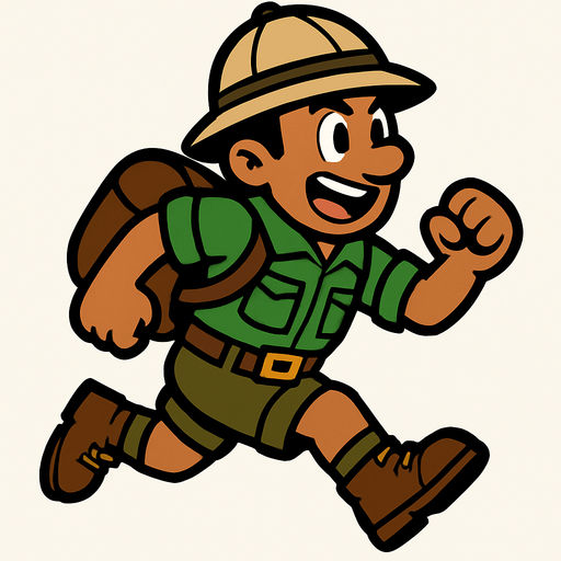 Safarici bir runner yeşil üstlü.
In-Game asset.  2d.  High contrast.  No shadows