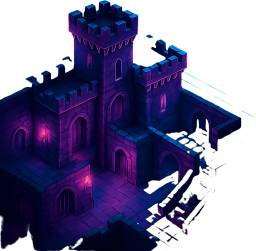 Top down isometric neon cyberpunk castle dungeon background large