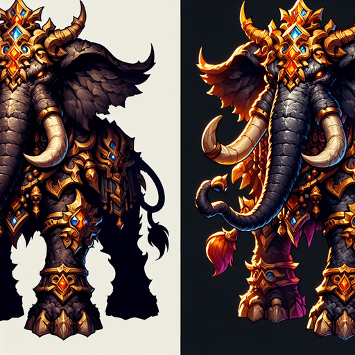 A good but dangerous elephant. Warcraft 3 art.
Single Game Texture. In-Game asset. 2d. High contrast. No shadows.