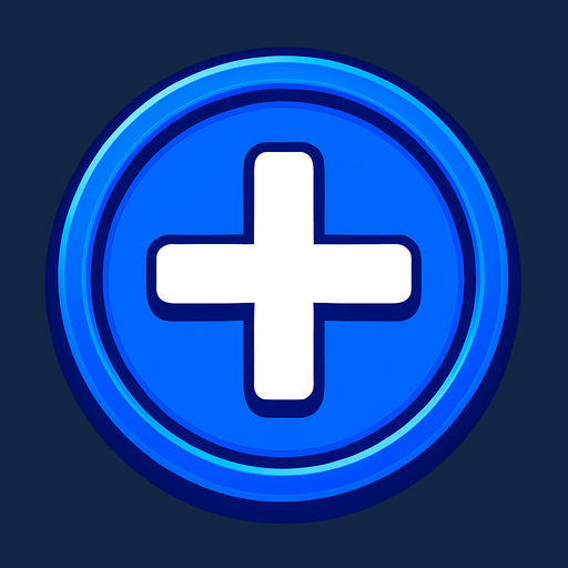 Un boton azul fuerte tipo Casino que diga "+".
In-Game asset.  2d.  High contrast.  No shadows