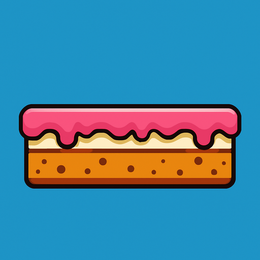 lateral view of a flat cake in rectangular platform shape for a platformer game.
In-Game asset.  2d.  High contrast.  No shadows