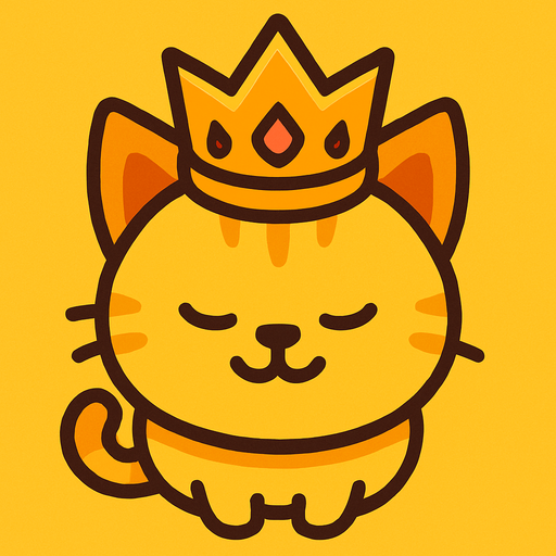 top view of yellow cat wearing crown.
In-Game asset.  2d.  High contrast.  No shadows