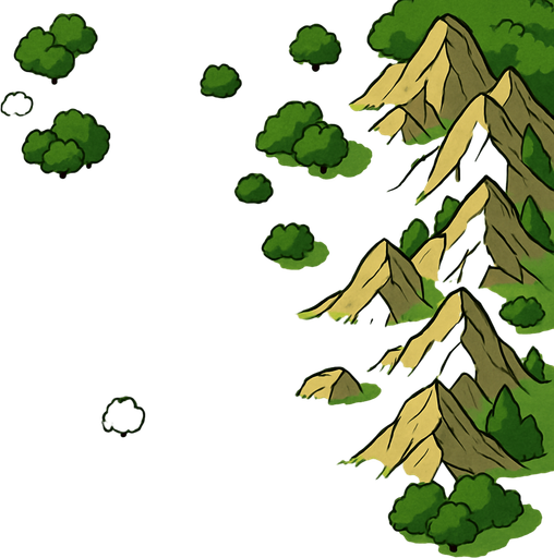 Üstten olacak şekilde hafif ormanlık ve dağlık olacak şekilde çayır.. In-Game asset. 2d. High contrast. Gölgelikler olsun. Map tarzı bir harita..
In-Game asset.  2d.  High contrast.  No shadows