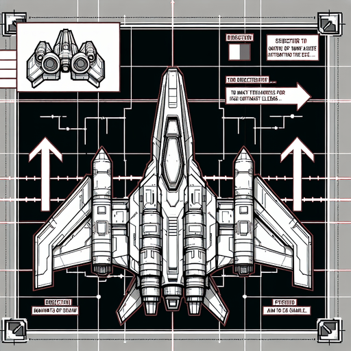 top-down view, spaceship in the shape of a fighter jet. pointed upwards.
Single Game Texture.  In-Game asset.  2d.  Blank background.  High contrast.  No shadows