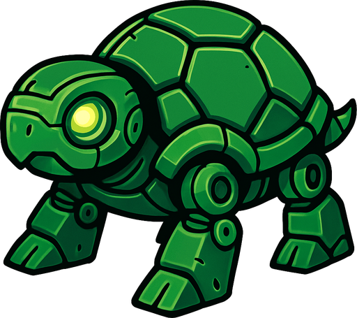 Tortuga robot verde.
In-Game asset.  2d.  High contrast.  No shadows