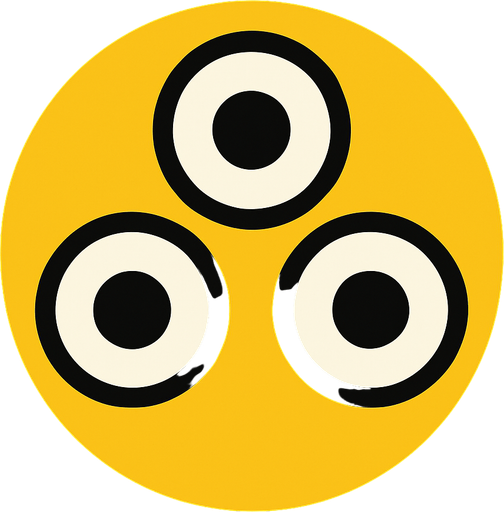 A yellow circle with 3 eyes no mouth and the eyes are in a triangle orientation.
In-Game asset.  2d.  High contrast.  No shadows