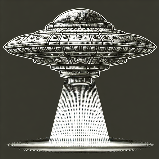 A UFO.
Single Game Texture. In-Game asset. 2d. Blank background. High contrast. No shadows.