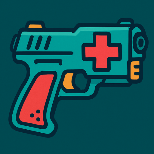 There is a + on the gun.
In-Game asset.  2d.  High contrast.  No shadows