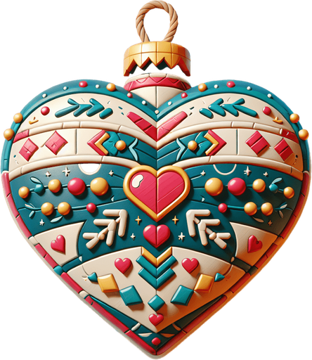 a heart christmas decoration. Single Game Texture. In-Game asset. 2d. Blank background. High contrast. No shadows.