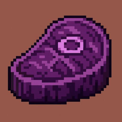 2d pixel art high quality purple monster meat.
In-Game asset.  2d.  High contrast.  No shadows