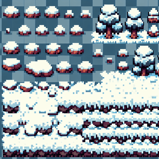 snowy ground image pixalated 2D Single Game Texture. In-Game asset. 2d. Blank background. High contrast. No shadows.
