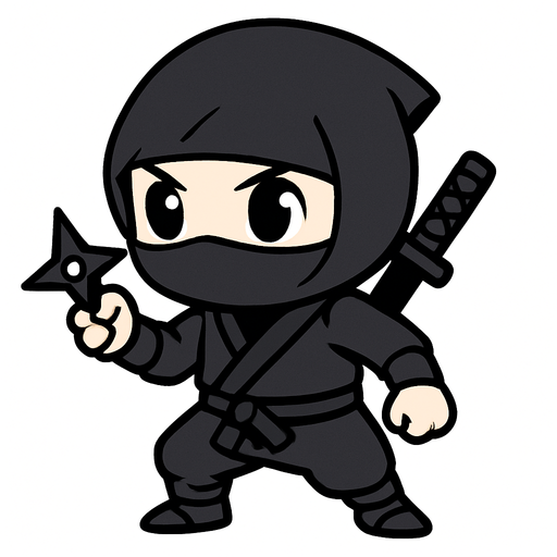 2d anime chibi style ninja hitam jepang.
In-Game asset.  2d.  High contrast.  No shadows
