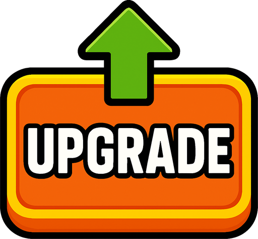a 2d upgrade button png.
In-Game asset.  2d.  High contrast.  No shadows