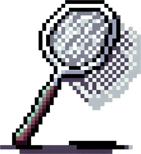 pixel butterfly catcher tool, standing straight, the net facing right.
Single Game Texture. In-Game asset. 2d. Blank background. High contrast. No shadows.