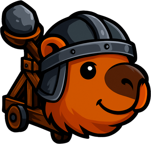 Elimina la espada. Añade una catapulta en la parte de atras de la cabeza con una piedra. La catapulta debe de  tener la piedra al lado izquierdo simulando se va a lanzar a la derecha. Haz la cabeza un poco mas pequeña.