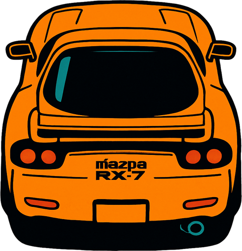 Turuncu mazda rx7 arkasi ama yukaridan
In-Game asset.  2d.  High contrast.  No shadows