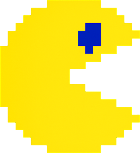Pac man.
In-Game asset.  2d.  High contrast.  No shadows