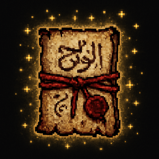Create a pixel-art item asset of an ancient talisman inspired by Turkish folklore. It should appear as a folded parchment wrapped in an old red thread, with faint Ottoman-style calligraphy or mystical symbols visible. The talisman should have a glowing aura or faint sparkles to imply magical power. Optional details: slightly burned edges, aged paper texture, and traces of dried wax seal. The style should be mysterious, enchanted, and suitable for a 2D horror game. PNG format with transparent background, top-down or item-inventory view..
In-Game asset.  2d.  High contrast.  No shadows