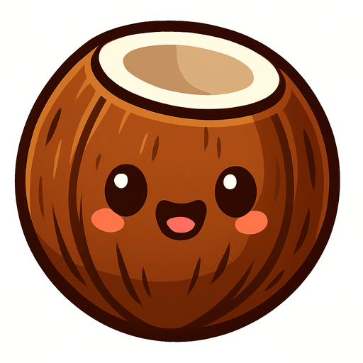 Coconut with cute face.
In-Game asset.  2d.  High contrast.  No shadows