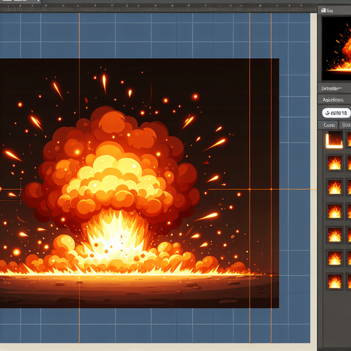 A fiery explosion.
Single Game Texture. In-Game asset. 2d. Blank background. High contrast. No shadows.