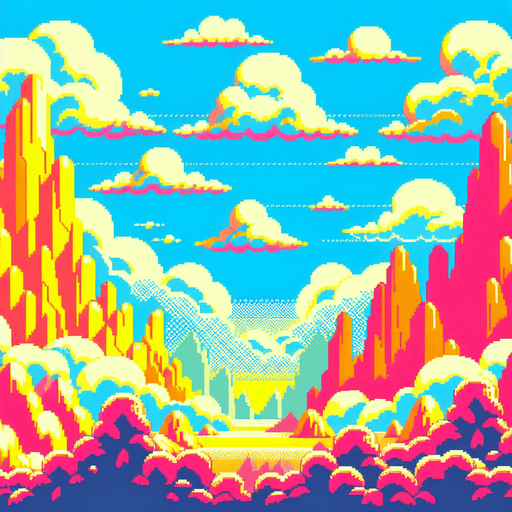 Distant clouds and mountains. Cartoony. Mario style.
Blank background.  High contrast.  No shadows