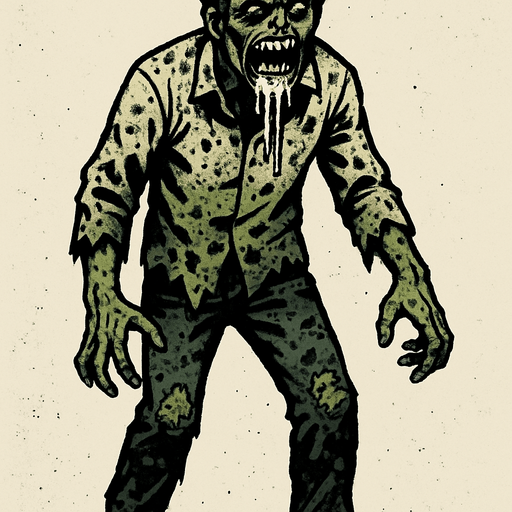 bu bir zombi ağızında salyalar olsun ve üstü başı dağınık olsun kirli olsun ve boydan olsun
.
In-Game asset.  2d.  High contrast.  No shadows