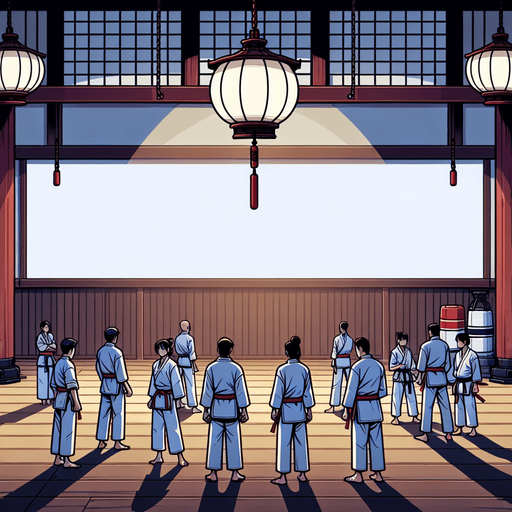 A Karate Background.
Single Game Texture. In-Game asset. 2d. Blank background. High contrast. No shadows.