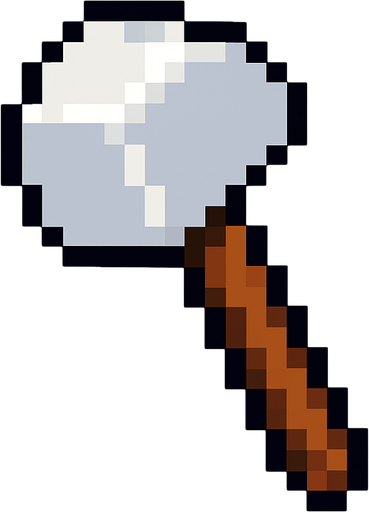 martillo, pixel art, mango marrón, cabeza blanca, mazo de construcción.
In-Game asset.  2d.  High contrast.  No shadows
