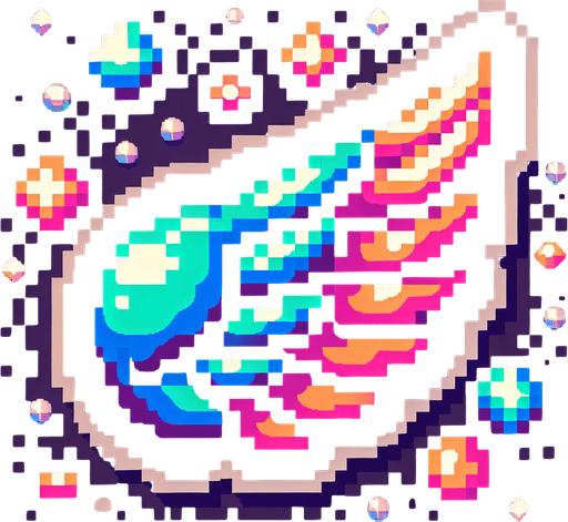 pixel art of a bubble a wing inside in neon color..
Single Game Texture. In-Game asset. 2d. Blank background. High contrast. No shadows.