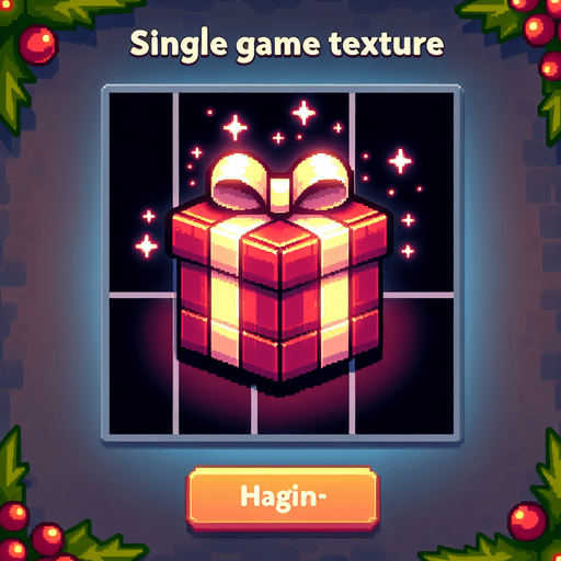 a christmas gift in beautiful glowing wrapping paper Single Game Texture. In-Game asset. 2d. Blank background. High contrast. No shadows.