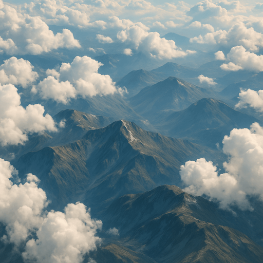 Fondo aéreo con nubes y montañas realista visto desde arriba