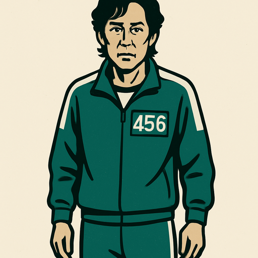 Crea el player 456 del juego del calamar quieto parecido al otro que me generastes.
In-Game asset.  2d.  High contrast.  No shadows