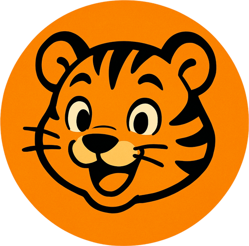 An orange bubble with a cheerful tiger cub face, bold lines and playful expression, cartoon style.
In-Game asset.  2d.  High contrast.  No shadows