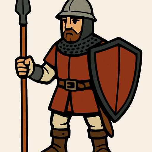medieval soldier.
In-Game asset.  2d.  High contrast.  No shadows