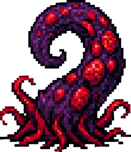 2d pixel art high quality enfected mutant purple and red tentacle.
In-Game asset.  2d.  High contrast.  No shadows