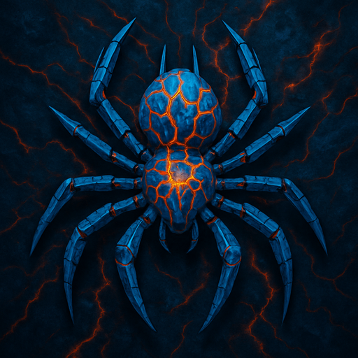 crazy blue lava spider spaceship top view.